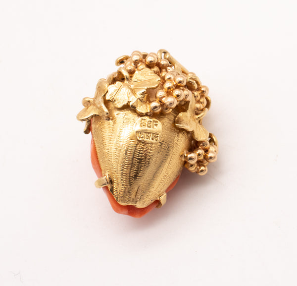 Spritzer And Fuhrmann 18Kt Gold Pendant With Bacchus Head Carved In Coral