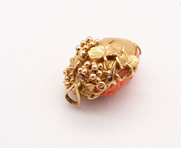 Spritzer And Fuhrmann 18Kt Gold Pendant With Bacchus Head Carved In Coral