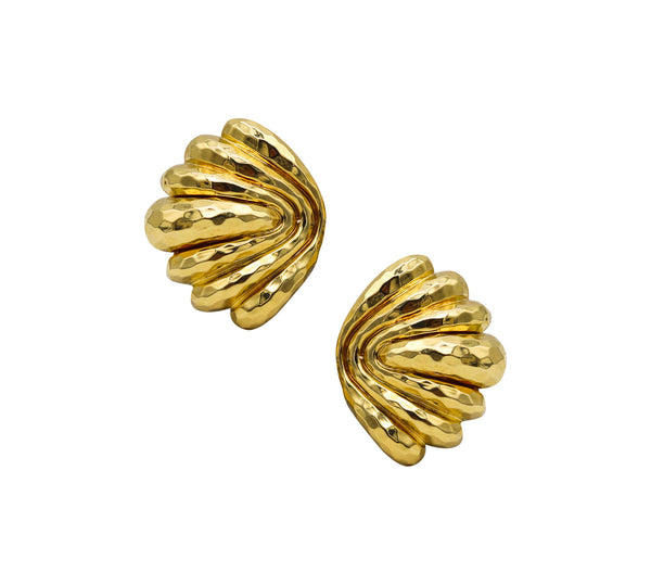 Henry Dunay New York Faceted Hammered Clips On Earrings In Textured 18Kt Yellow Gold