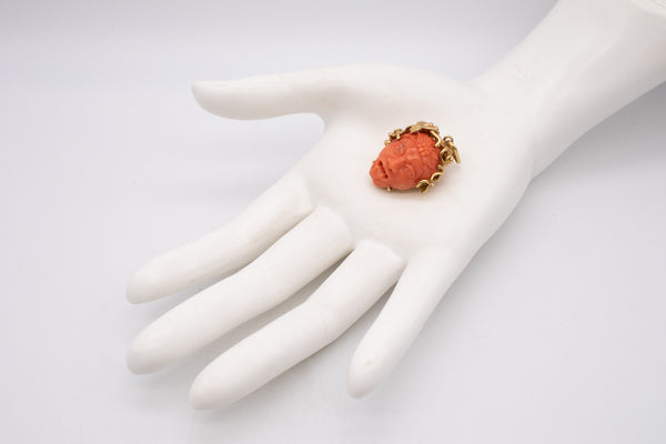 Spritzer And Fuhrmann 18Kt Gold Pendant With Bacchus Head Carved In Coral