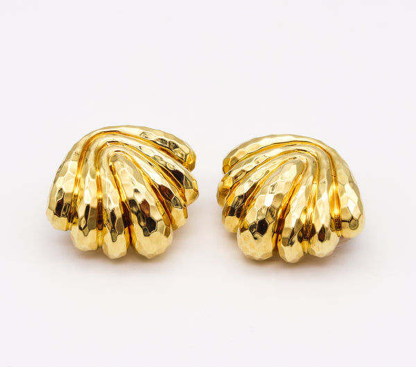 Henry Dunay New York Faceted Hammered Clips On Earrings In Textured 18Kt Yellow Gold