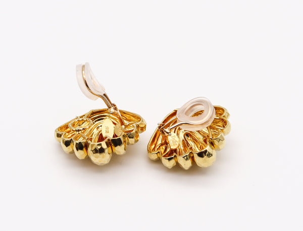 Henry Dunay New York Faceted Hammered Clips On Earrings In Textured 18Kt Yellow Gold