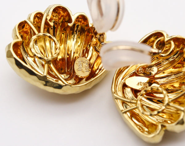 Henry Dunay New York Faceted Hammered Clips On Earrings In Textured 18Kt Yellow Gold