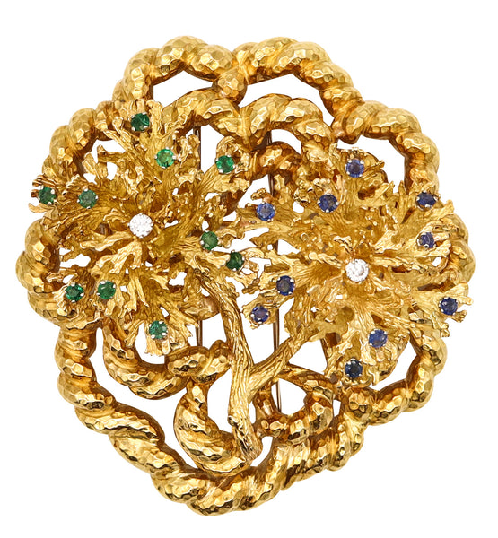 David Webb 1960 New York Pendant Brooch In 18Kt Gold With 2.42 Cts In Gemstones