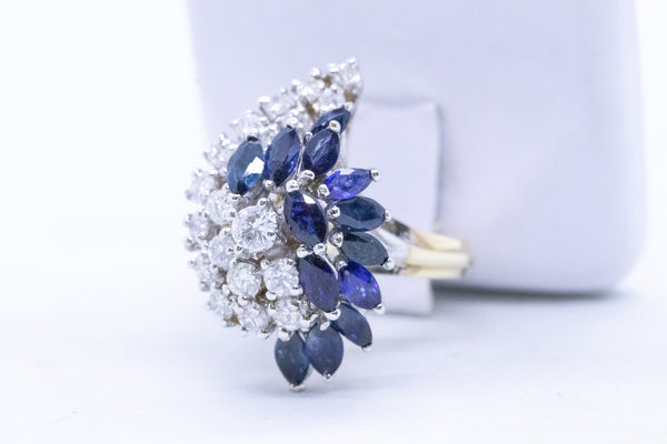 SAPPHIRES AND DIAMONDS 14 KT COCKTAIL RING