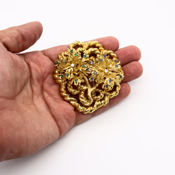 David Webb 1960 New York Pendant Brooch In 18Kt Gold With 2.42 Cts In Gemstones