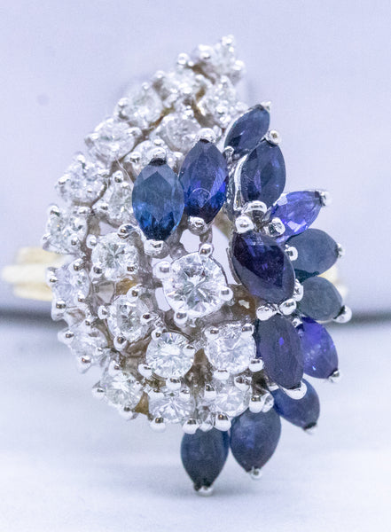SAPPHIRES AND DIAMONDS 14 KT COCKTAIL RING