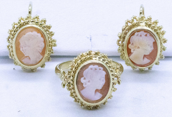 VINTAGE ITALIAN CAMEO 14 KT SET