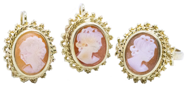 VINTAGE ITALIAN CAMEO 14 KT SET