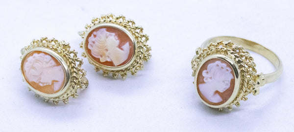 VINTAGE ITALIAN CAMEO 14 KT SET
