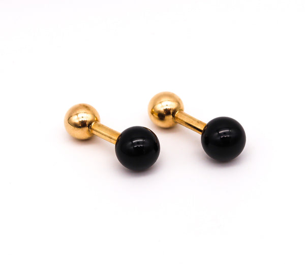 Tiffany And Co. Geometric Cufflinks In 14Kt Yellow Gold With Black Onyx.