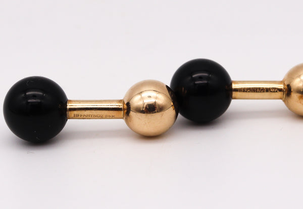 Tiffany And Co. Geometric Cufflinks In 14Kt Yellow Gold With Black Onyx.