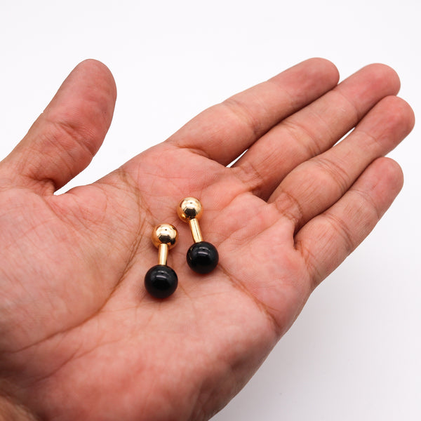 Tiffany And Co. Geometric Cufflinks In 14Kt Yellow Gold With Black Onyx.