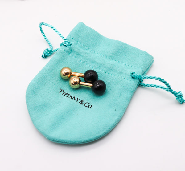 Tiffany And Co. Geometric Cufflinks In 14Kt Yellow Gold With Black Onyx.