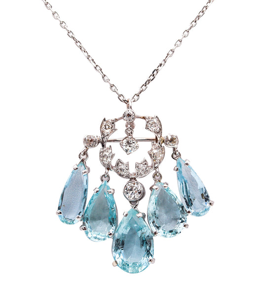 Seaman Schepps 1940 Art Deco Convertible Necklace In 14Kt Gold With 40.54 Ctw In Diamonds And Aquamarines