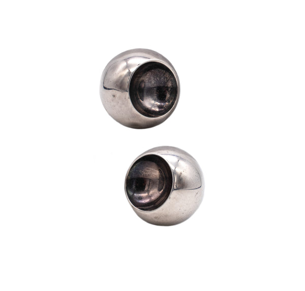 GERMAN MODERN 1970'S OP-ART SPHERICAL EARRINGS IN STERLING SILVER