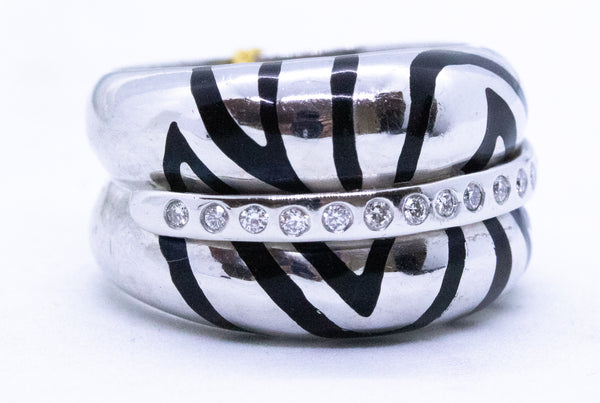 BLACK TIGER PATTERN ENAMEL & DIAMONDS 18 KT RING