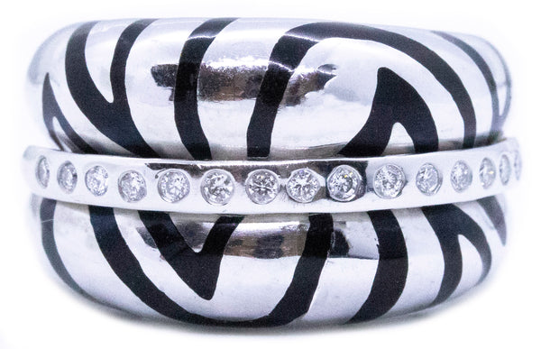 BLACK TIGER PATTERN ENAMEL & DIAMONDS 18 KT RING
