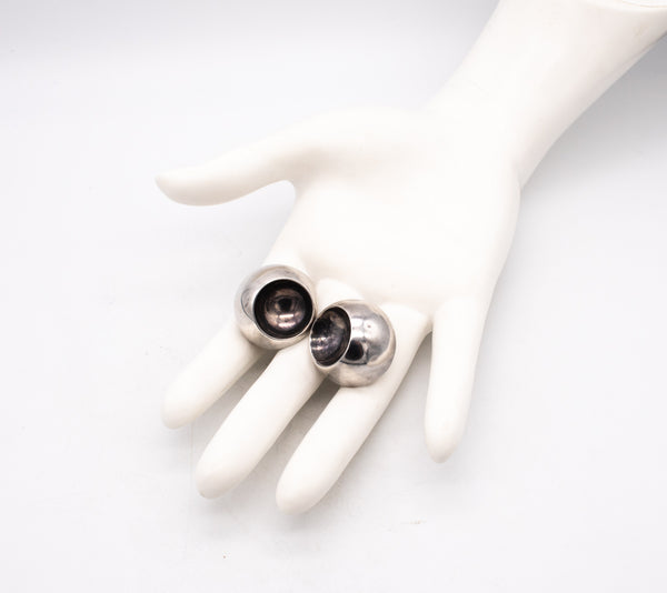 GERMAN MODERN 1970'S OP-ART SPHERICAL EARRINGS IN STERLING SILVER