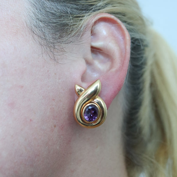 Verdura Milan 18Kt Yellow Gold Earrings With 11.8 Cts Of Vivid Purple Amethyst