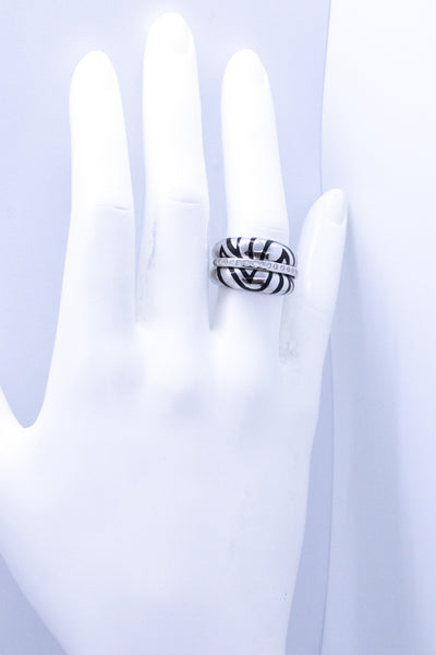 BLACK TIGER PATTERN ENAMEL & DIAMONDS 18 KT RING