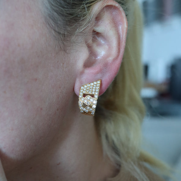 Van Cleef And Arpels 1970 Paris Hoop Clip Earrings In 18Kt Yellow Gold With 4.20 Cts In Diamonds