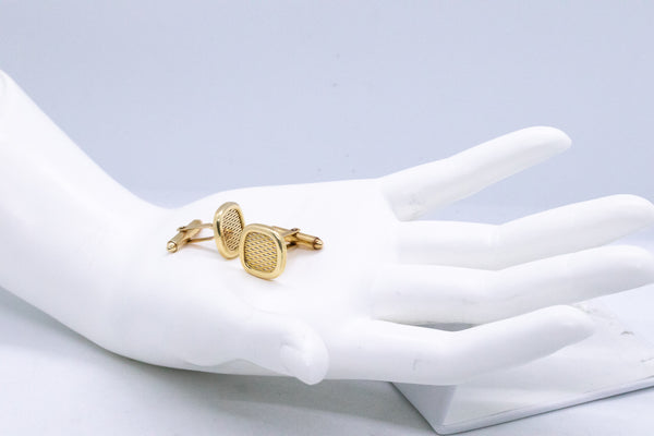 ITALIAN 14 KT GOLD CUFFLINKS WITH LATTICE DESIGN