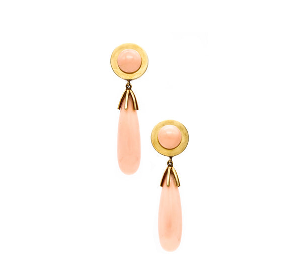 Cellino 1960 Italy Long Earrings In 18Kt Yellow Gold With Angels Skin Corals Drops