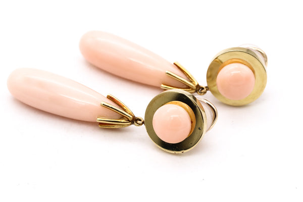 Cellino 1960 Italy Long Earrings In 18Kt Yellow Gold With Angels Skin Corals Drops