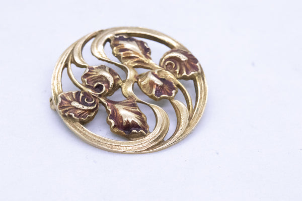 ART NOUVEAU 14 Kt GOLD BROOCH WITH ENAMEL
