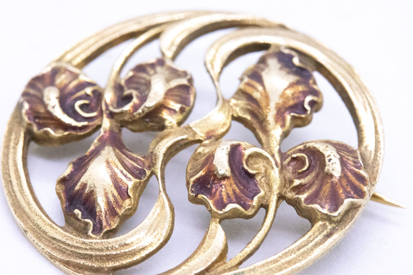 ART NOUVEAU 14 Kt GOLD BROOCH WITH ENAMEL