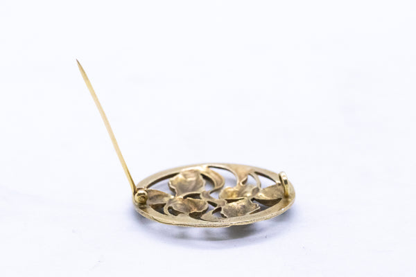 ART NOUVEAU 14 Kt GOLD BROOCH WITH ENAMEL