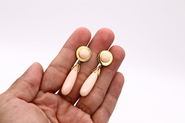 Cellino 1960 Italy Long Earrings In 18Kt Yellow Gold With Angels Skin Corals Drops