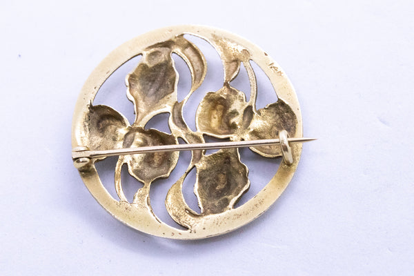 ART NOUVEAU 14 Kt GOLD BROOCH WITH ENAMEL