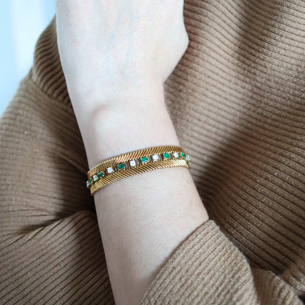 -Bvlgari Milano 1950 Bracelet In 18Kt Gold With 5.88 Ctw In Emerald And Diamonds