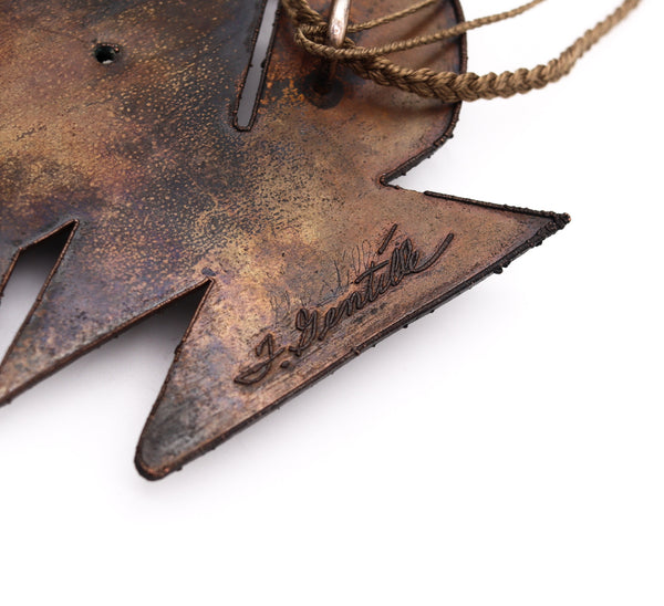 Thomas Gentille 1970 Rare Sculptural Ethnics Necklace In Copper And Silk