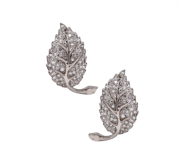 Pederzani 1940 Milano Rare Deco Leaf Earrings In Platinum With 4.14 Cts In VS Diamonds