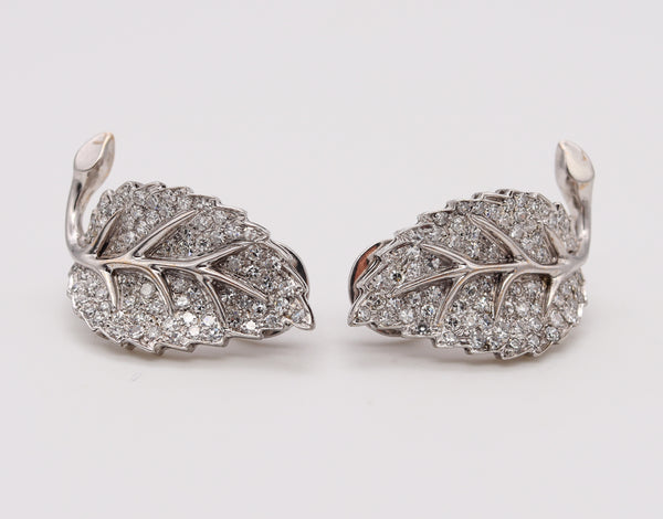Pederzani 1940 Milano Rare Deco Leaf Earrings In Platinum With 4.14 Cts In VS Diamonds