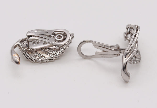 Pederzani 1940 Milano Rare Deco Leaf Earrings In Platinum With 4.14 Cts In VS Diamonds