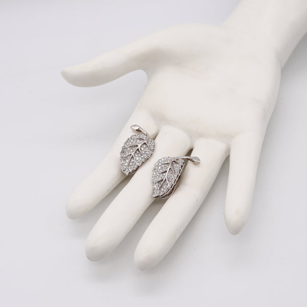 Pederzani 1940 Milano Rare Deco Leaf Earrings In Platinum With 4.14 Cts In VS Diamonds
