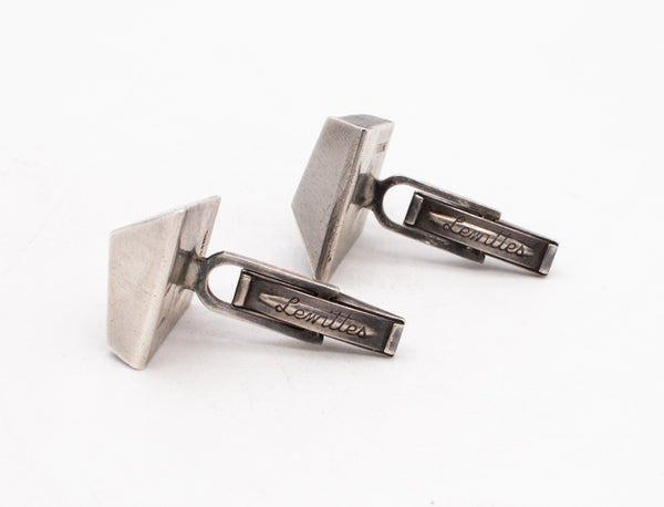 -Esther Lewittes Modernist 1950 Geometric Cufflinks In sterling Silver & Ebony Wood
