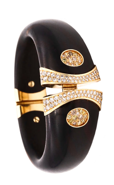 Paul Binder 1970 Swiss 18Kt Gold Bracelet With Ebony Wood And 3.80 Cts In VS Diamonds