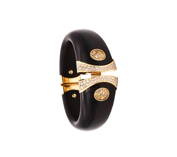 Paul Binder 1970 Swiss 18Kt Gold Bracelet With Ebony Wood And 3.80 Cts In VS Diamonds