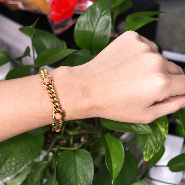 Carlo Weingrill Verona 1960 Stations Links Bracelet In 18Kt Yellow Gold With Coral