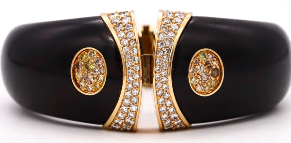 Paul Binder 1970 Swiss 18Kt Gold Bracelet With Ebony Wood And 3.80 Cts In VS Diamonds