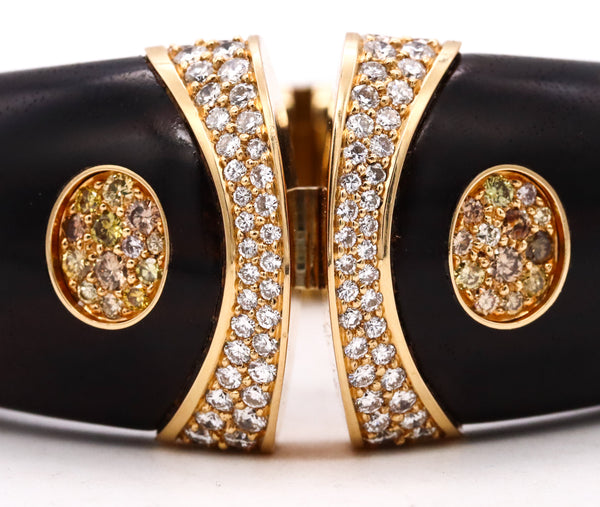 Paul Binder 1970 Swiss 18Kt Gold Bracelet With Ebony Wood And 3.80 Cts In VS Diamonds