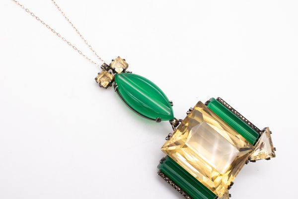 *Germany 1920 Art Deco important geometric necklace in sterling with 155 Ctw in citrines & chrysoprase