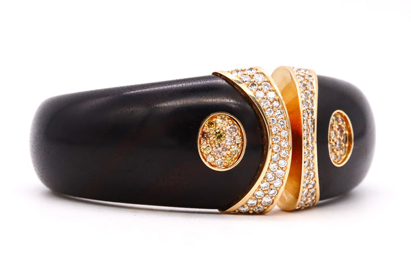Paul Binder 1970 Swiss 18Kt Gold Bracelet With Ebony Wood And 3.80 Cts In VS Diamonds