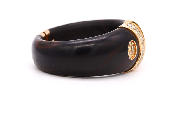 Paul Binder 1970 Swiss 18Kt Gold Bracelet With Ebony Wood And 3.80 Cts In VS Diamonds