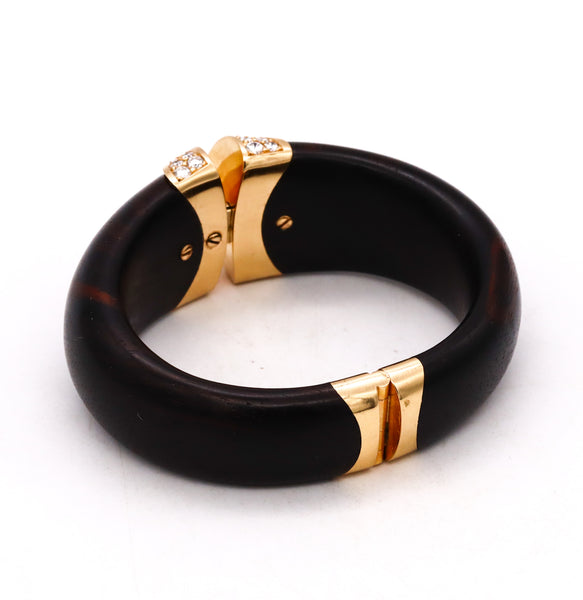 Paul Binder 1970 Swiss 18Kt Gold Bracelet With Ebony Wood And 3.80 Cts In VS Diamonds